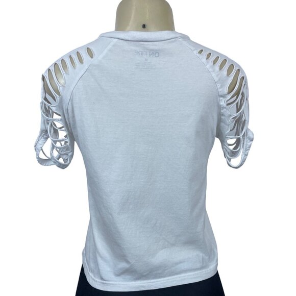 ON FIRE Women Multicolored QUEEN Graphic Cropped Open Sleeve T-Shirt  shirt Sz M - Picture 4 of 8